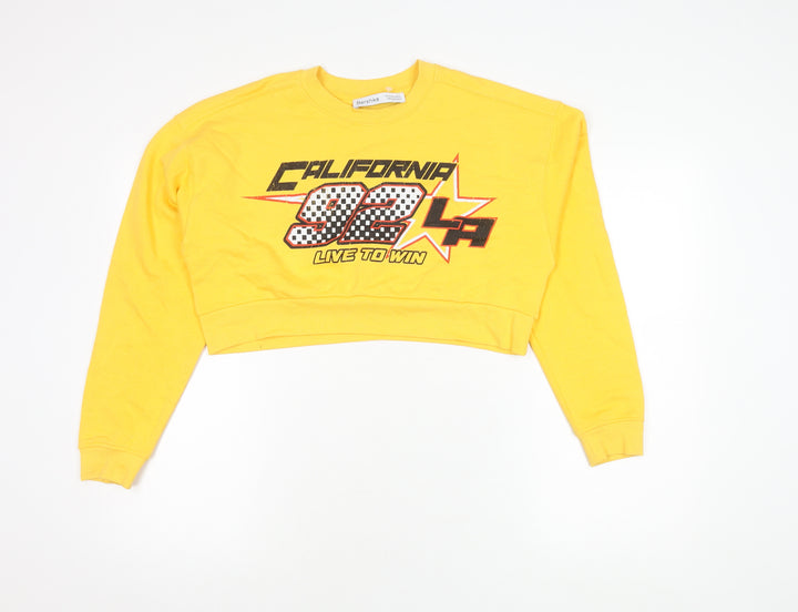 Bershka Yellow Graphic Print Pullover Sweatshirt, Women