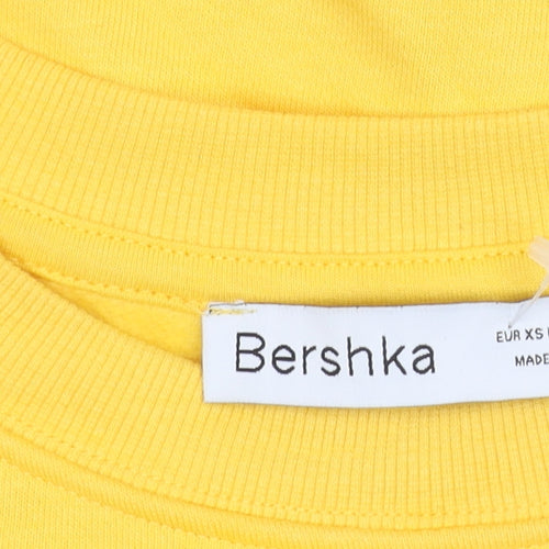 Bershka Yellow Graphic Print Pullover Sweatshirt, Women
