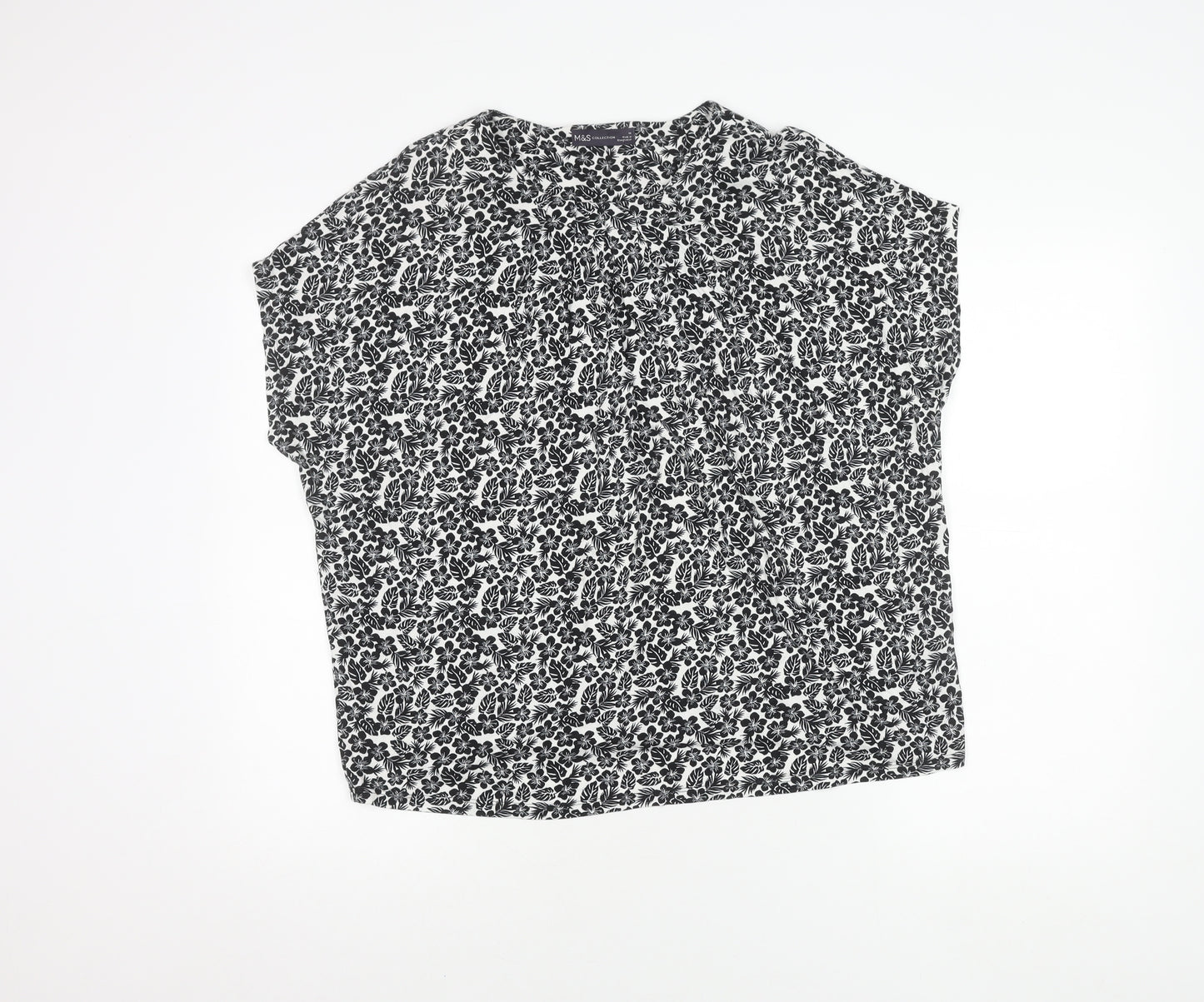 Marks and Spencer Women's Black Floral Top, Size 14