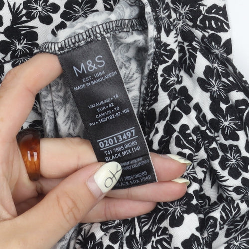 Marks and Spencer Women's Black Floral Top, Size 14