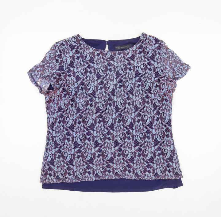 Marks and Spencer Women's Blue Lace Blouse Size 12