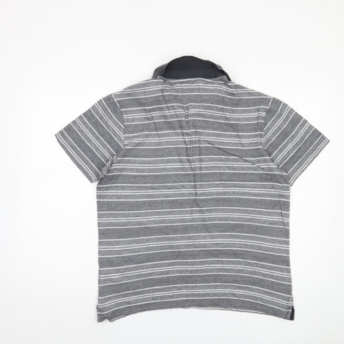 Marks and Spencer Men's Grey Striped Polo, Size M, Regular Fit