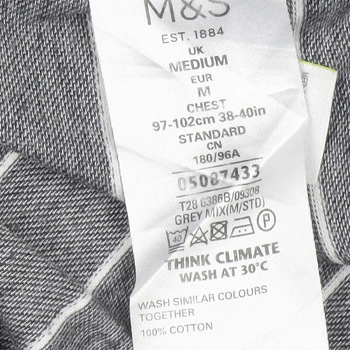 Marks and Spencer Men's Grey Striped Polo, Size M, Regular Fit