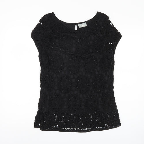 Wallis Black Women's Crochet Blouse - L, Casual Short Sleeve