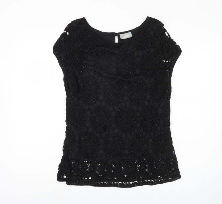 Wallis Black Women's Crochet Blouse - L, Casual Short Sleeve