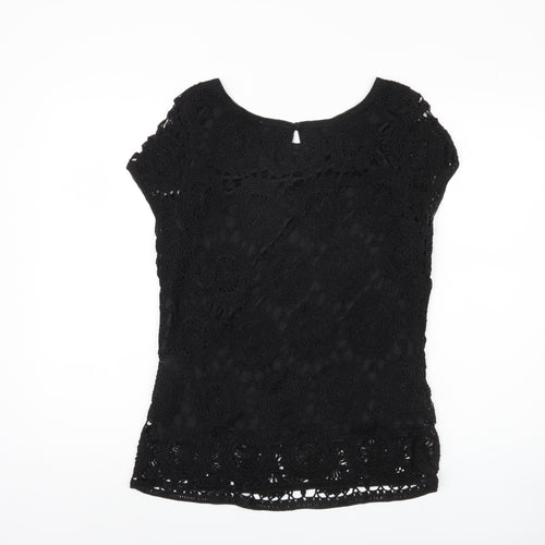 Wallis Black Women's Crochet Blouse - L, Casual Short Sleeve