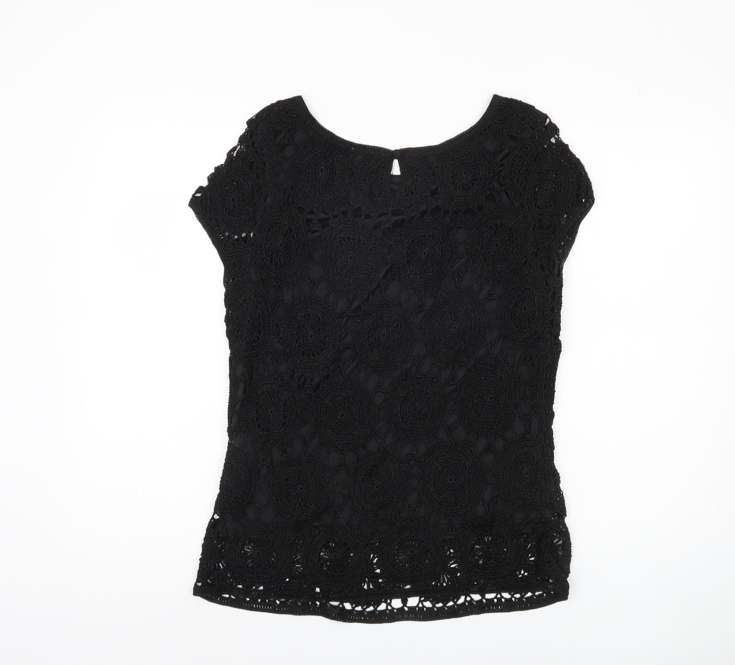 Wallis Black Women's Crochet Blouse - L, Casual Short Sleeve