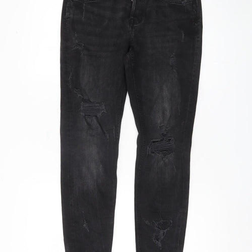 Zara Women's Black Skinny Jeans Size 10 Distressed