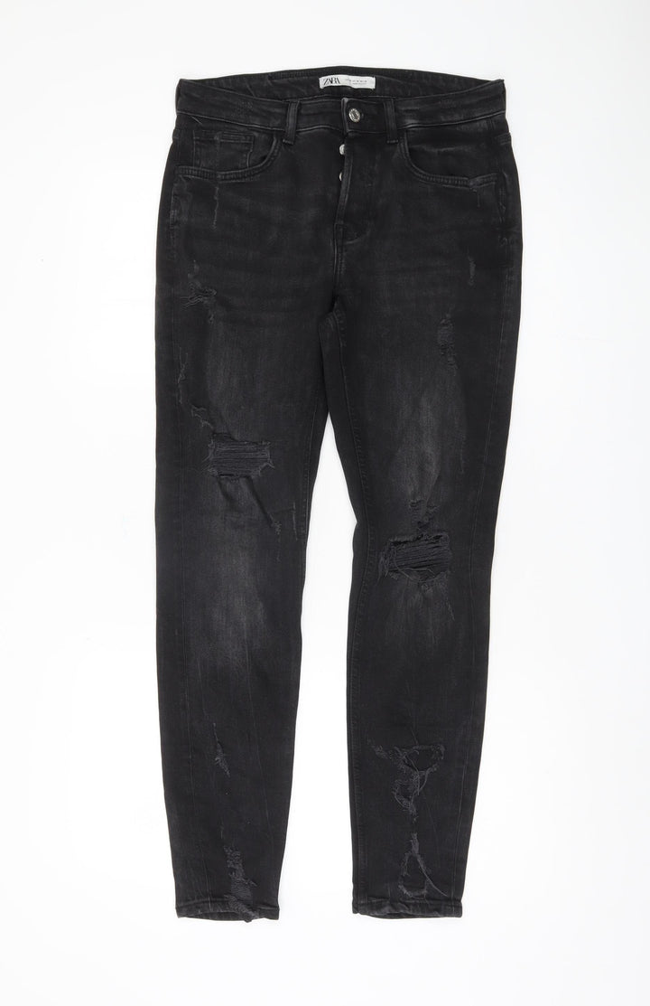 Zara Women's Black Skinny Jeans Size 10 Distressed