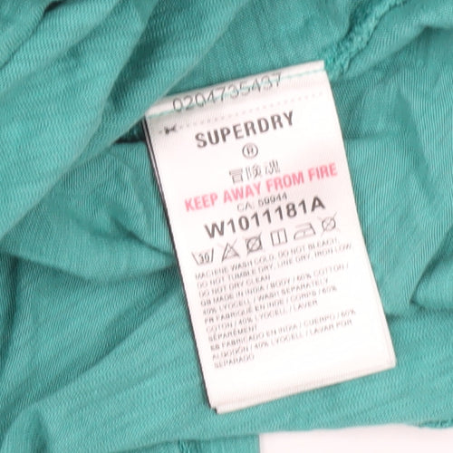 Superdry Women's Green Cotton V-Neck T-Shirt, Size 14