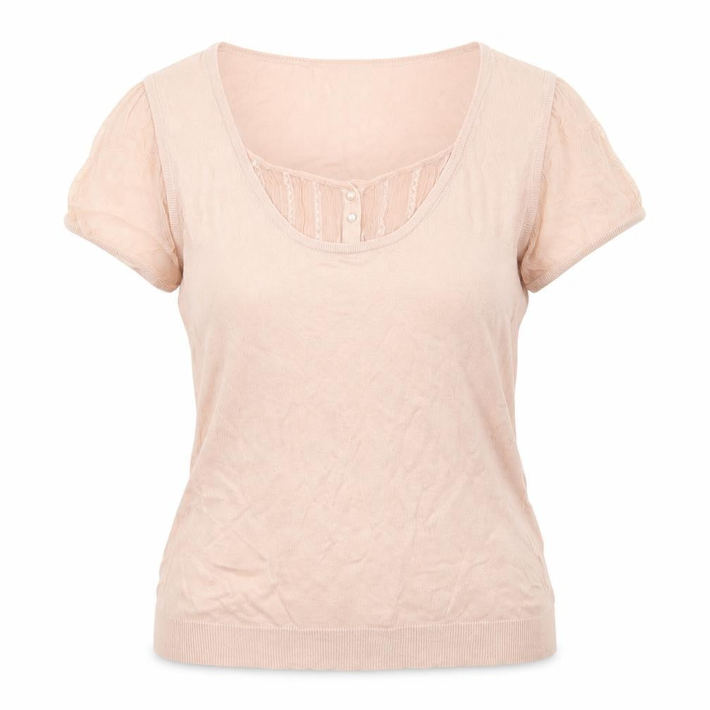 Front view of Gerard Darel Women’s Pink Scoop Neck Top, size UK 2