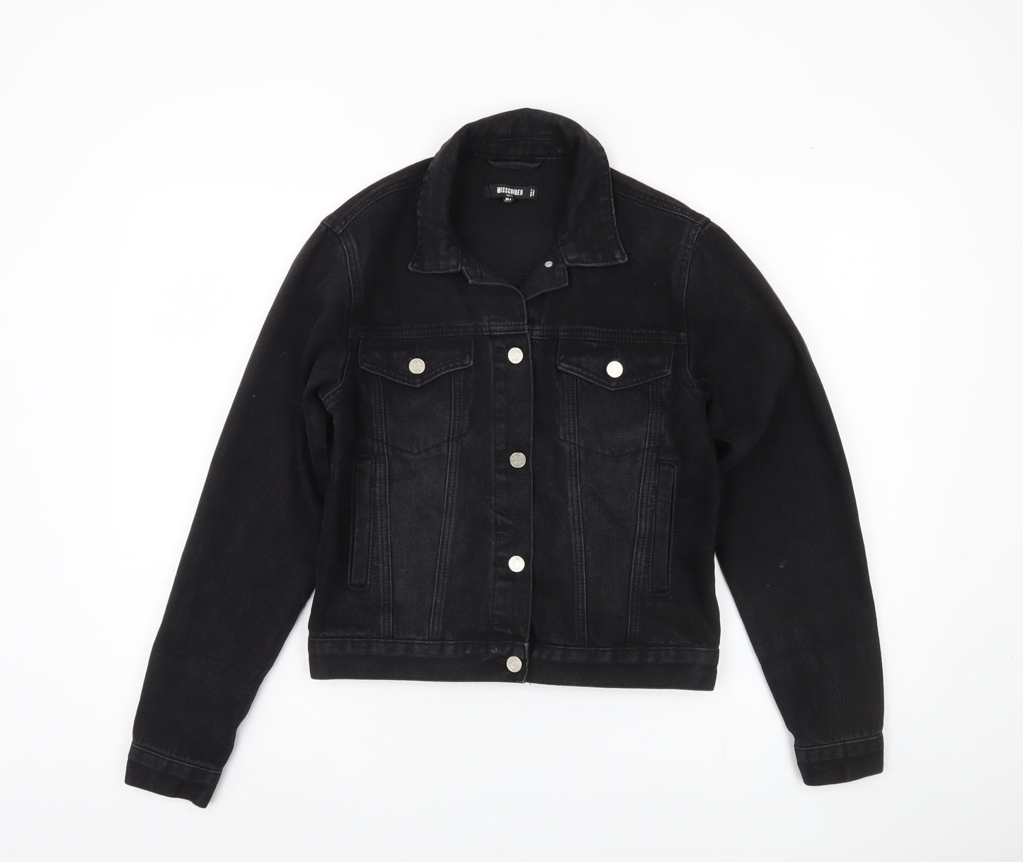 Missguided Women's Black Denim Jacket, Size 4, Casual Style