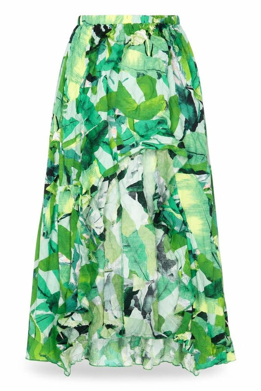 Front view of ASOS Women's Green Floral Long Skirt, size 4, Elastic Waist