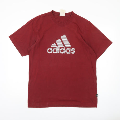 Adidas Men's Red Medium Crew Neck Logo T-Shirt