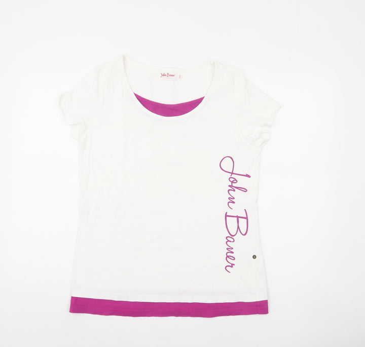 John Baner Women's White T-Shirt - Size 12, Casual Style