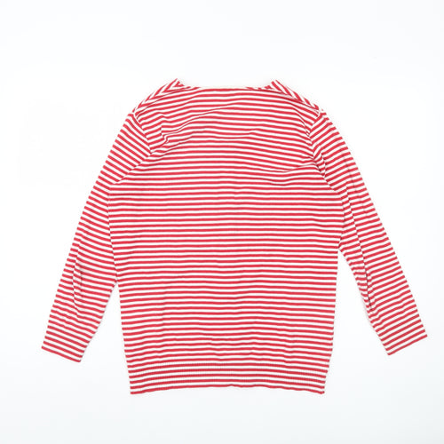 Hobbs Women's Red Striped Cardigan M Scoop Neck