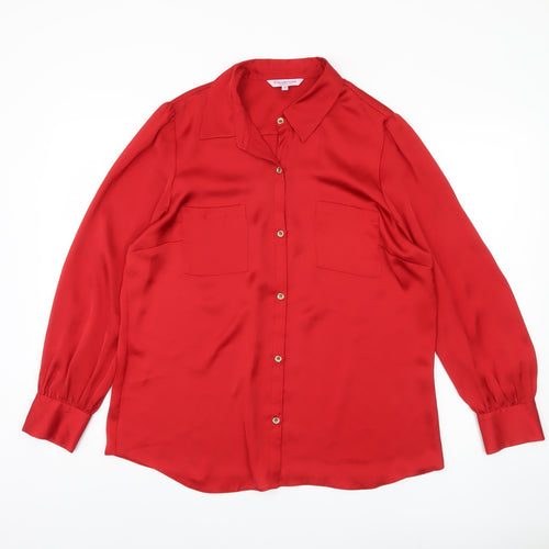 Debenhams Women's Red Shirt, Size 16, Collared, Long Sleeve
