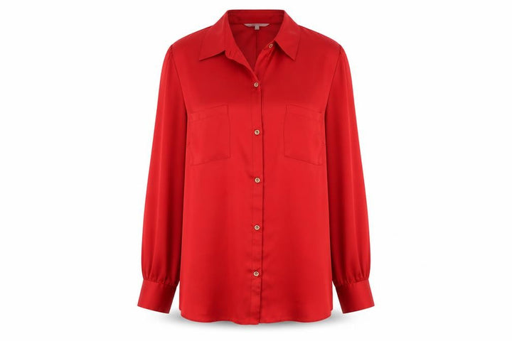 Debenhams Women's Red Shirt, Size 16, Collared, Long Sleeve