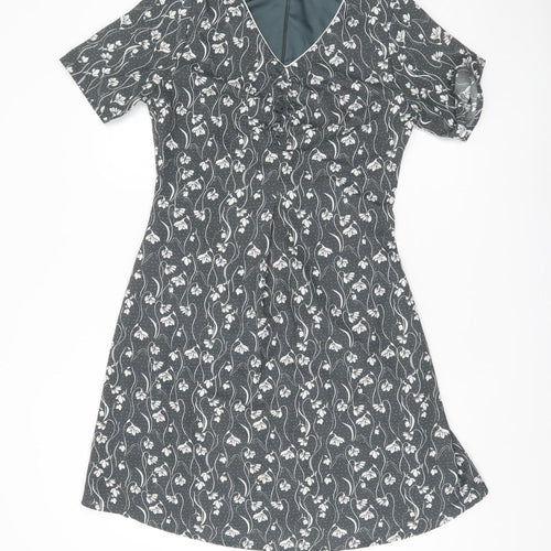 Yumi Women's Grey Floral A-Line Dress, Size 10