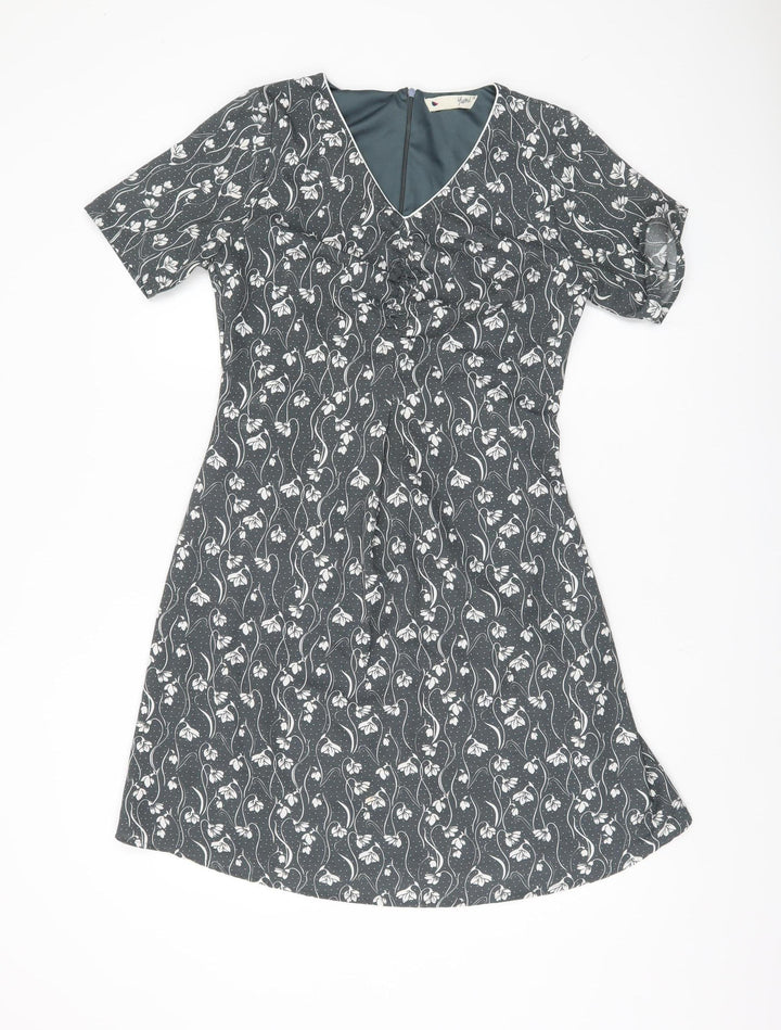 Yumi Women's Grey Floral A-Line Dress, Size 10