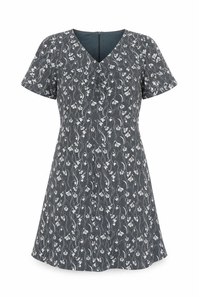 Yumi Women's Grey Floral A-Line Dress, Size 10