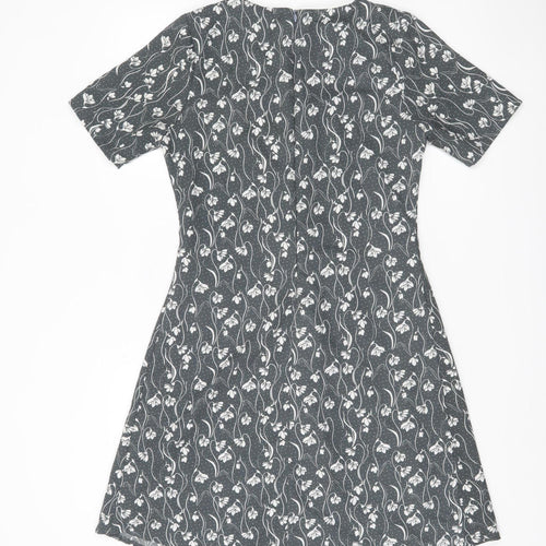 Yumi Women's Grey Floral A-Line Dress, Size 10