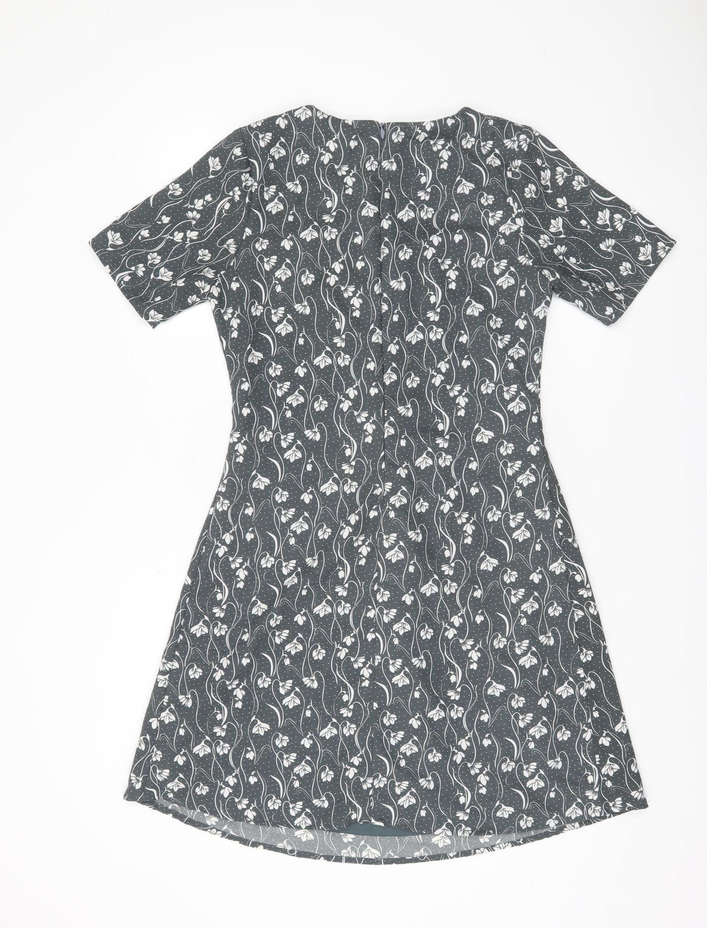Yumi Women's Grey Floral A-Line Dress, Size 10