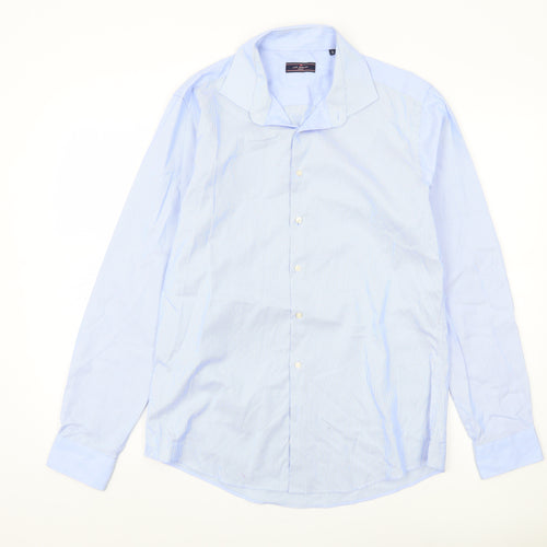 Luc Brevet Men's Blue Striped Long Sleeve Shirt L