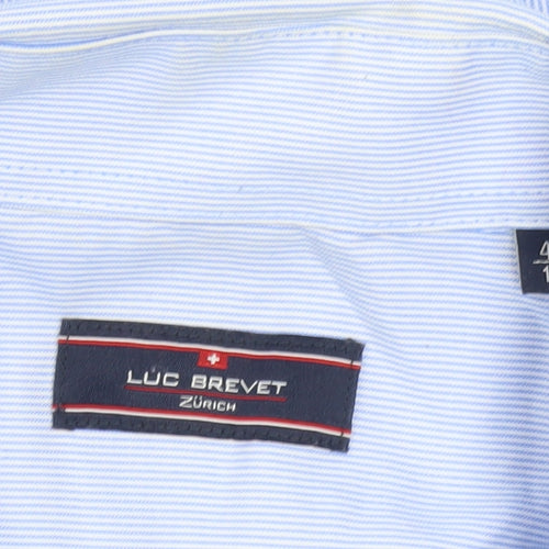 Luc Brevet Men's Blue Striped Long Sleeve Shirt L