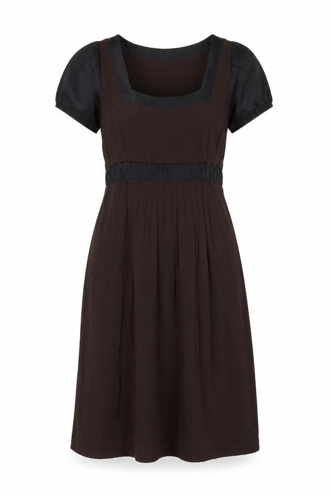 Front view of Pennyblack Women's Brown Dress, size 8, Short Sleeve