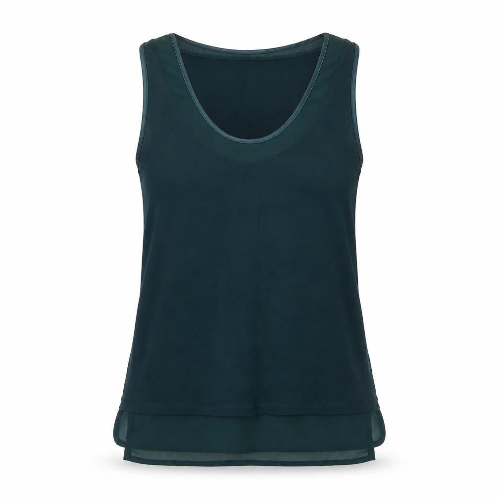 Front view of Oasis Women's Blue Sleeveless Scoop Neck Tank Top M