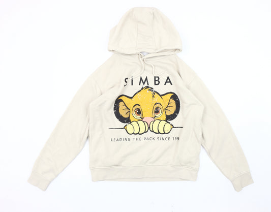 Front view of Primark Women's Beige Pullover Hoodie, S, Cartoon Design
