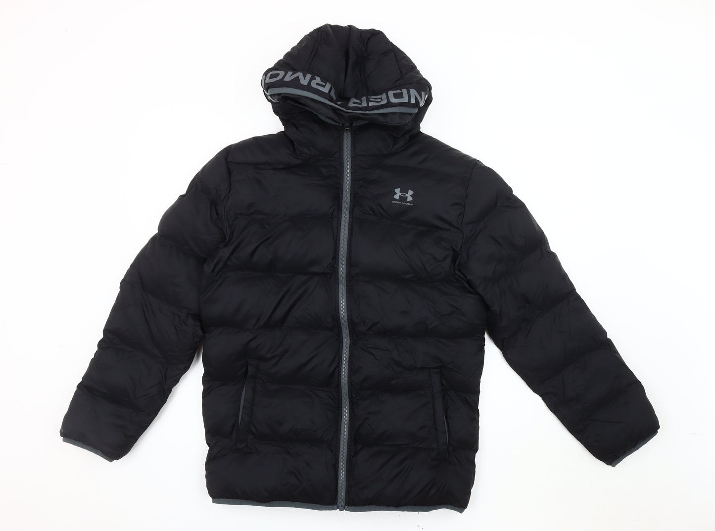 Under Armour Boys Black XL Puffer Jacket Hooded Winter Coat