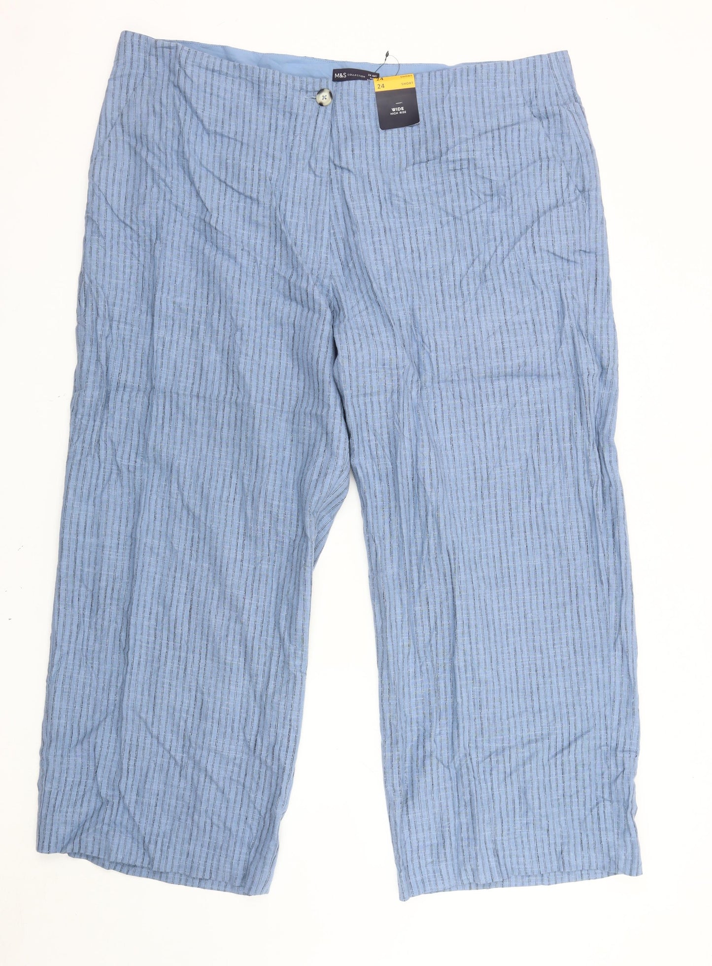 Marks and Spencer Women's Blue Wide-Leg Trousers, Size 24