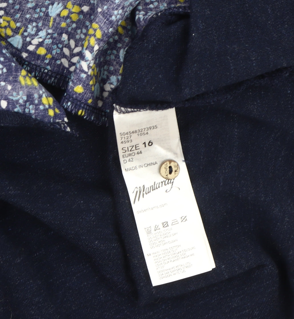 Mantaray Women's Blue 3/4 Sleeve Top Size 16