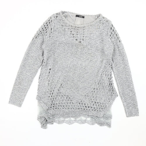 Quiz Women's Grey Sequin Knit Pullover Jumper Size M