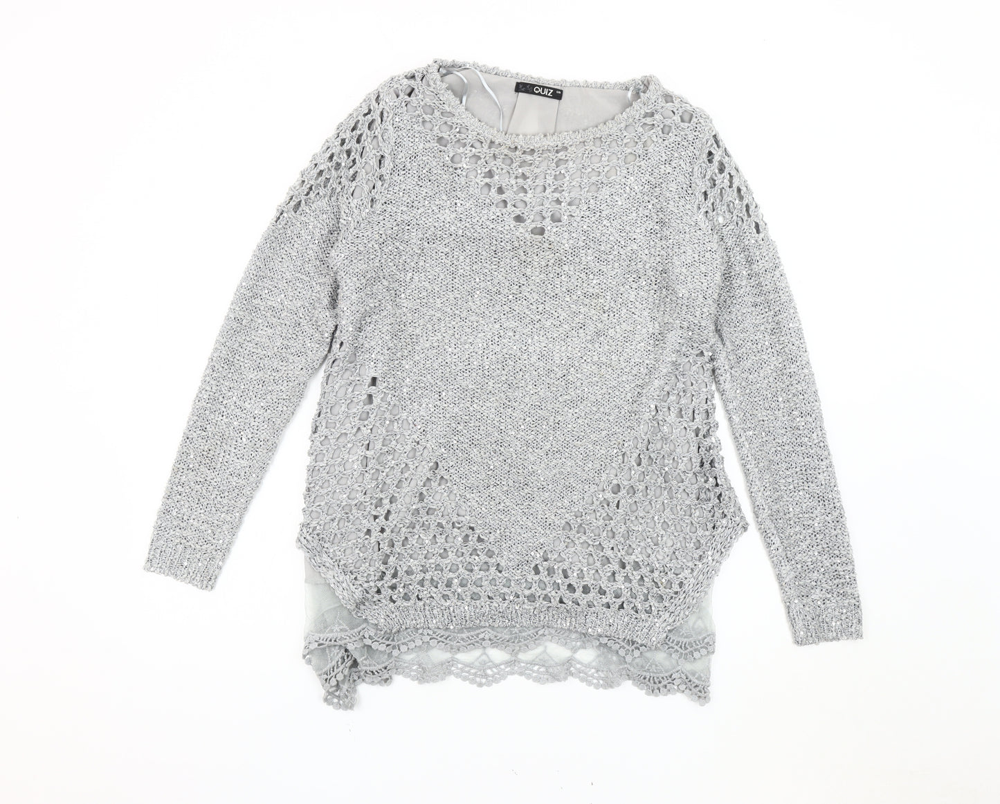 Quiz Women's Grey Sequin Knit Pullover Jumper Size M