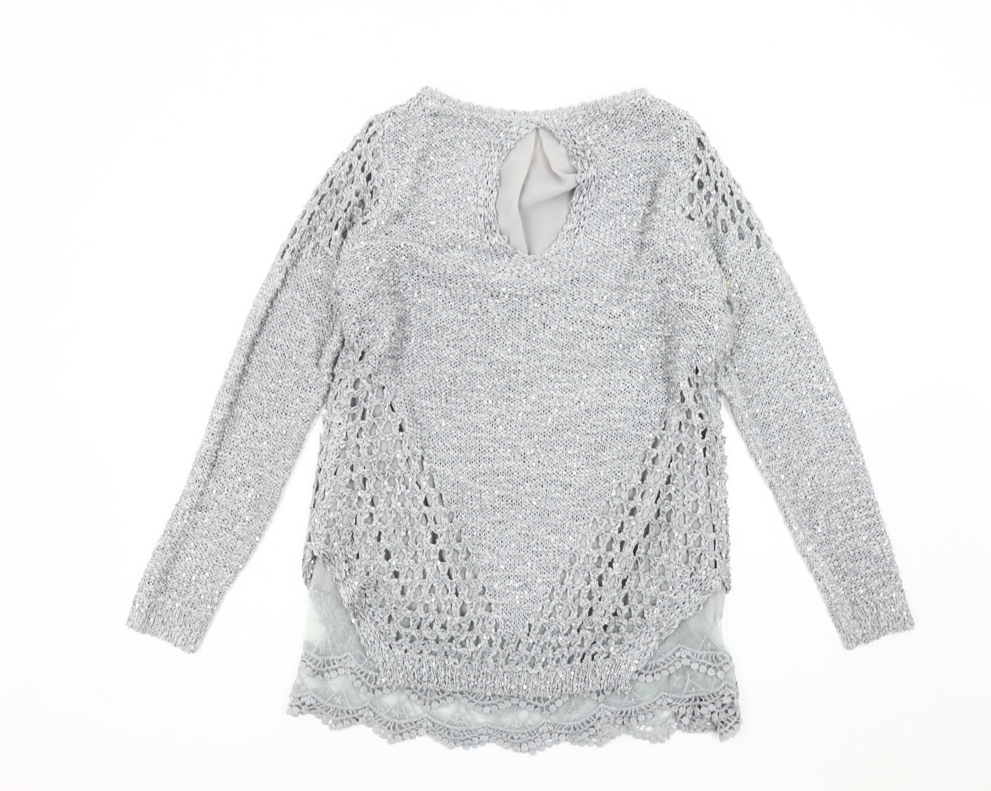 Quiz Women's Grey Sequin Knit Pullover Jumper Size M