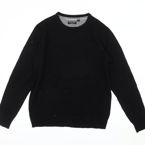 Brave Soul Men's Black Acrylic Crew Neck Jumper