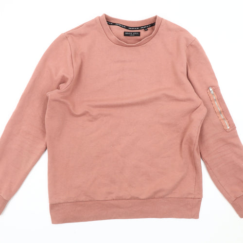 Brave Soul Women's M Pink Sweatshirt, Casual, Crew Neck, Zip Accent