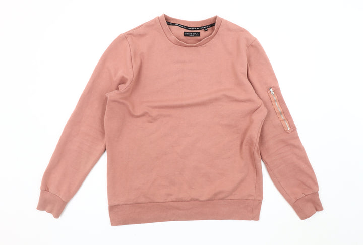 Brave Soul Women's M Pink Sweatshirt, Casual, Crew Neck, Zip Accent