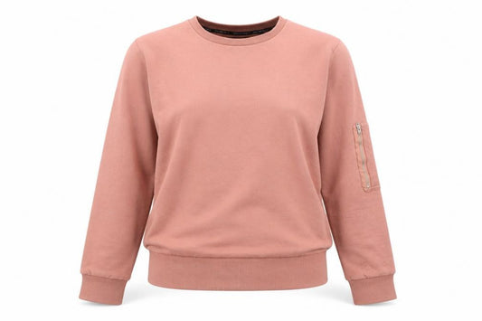Front view of Brave Soul Women's M Pink Sweatshirt, Casual, Crew Neck, Zip Accent