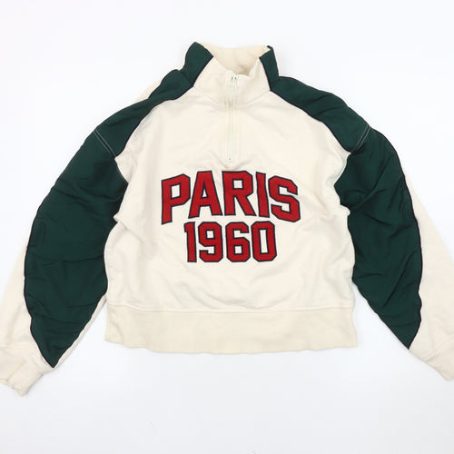 Zara Women's Ivory S Sweatshirt 1/4 Zip High Neck College
