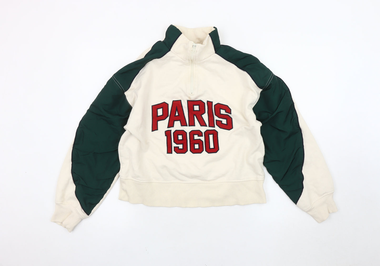 Zara Women's Ivory S Sweatshirt 1/4 Zip High Neck College