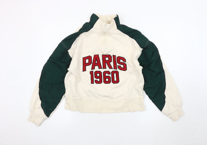 Zara Women's Ivory S Sweatshirt 1/4 Zip High Neck College