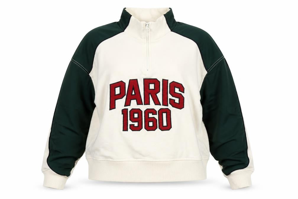 Front view of Zara Women's Ivory S Sweatshirt 1/4 Zip High Neck College