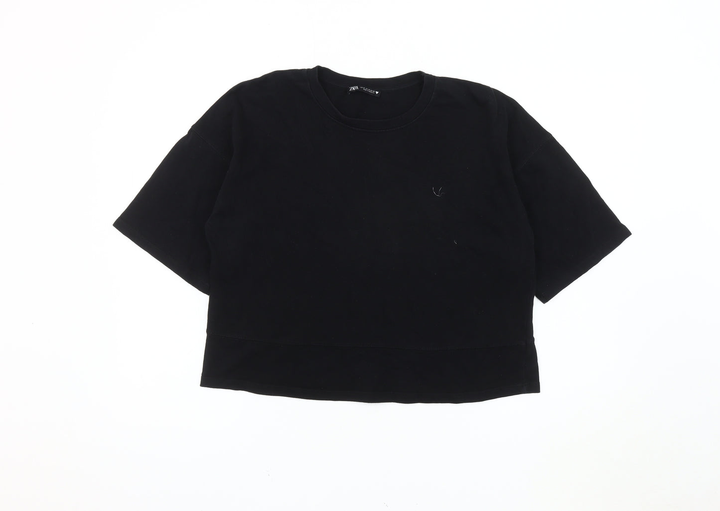 Zara Women's Black Cropped T-Shirt Size 12