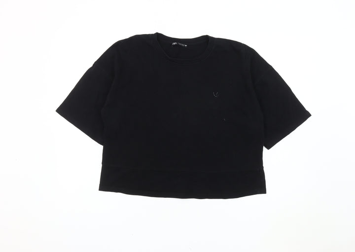 Zara Women's Black Cropped T-Shirt Size 12