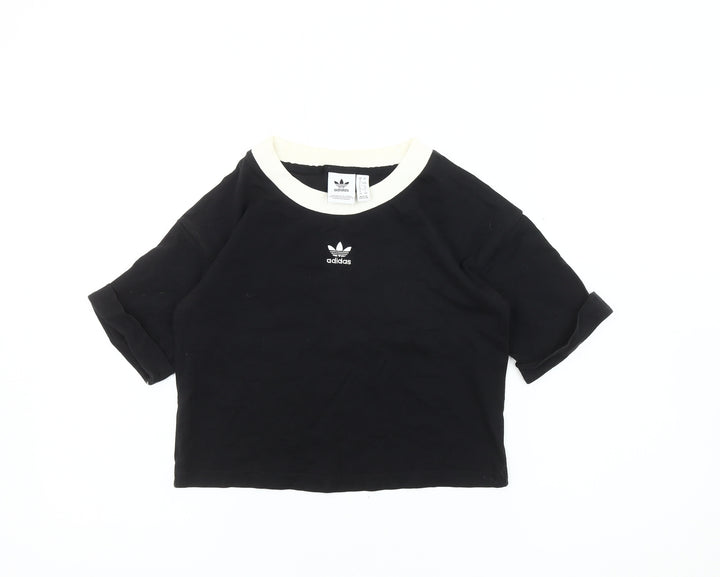 Adidas Women's Black Ringer T-Shirt, Size 8