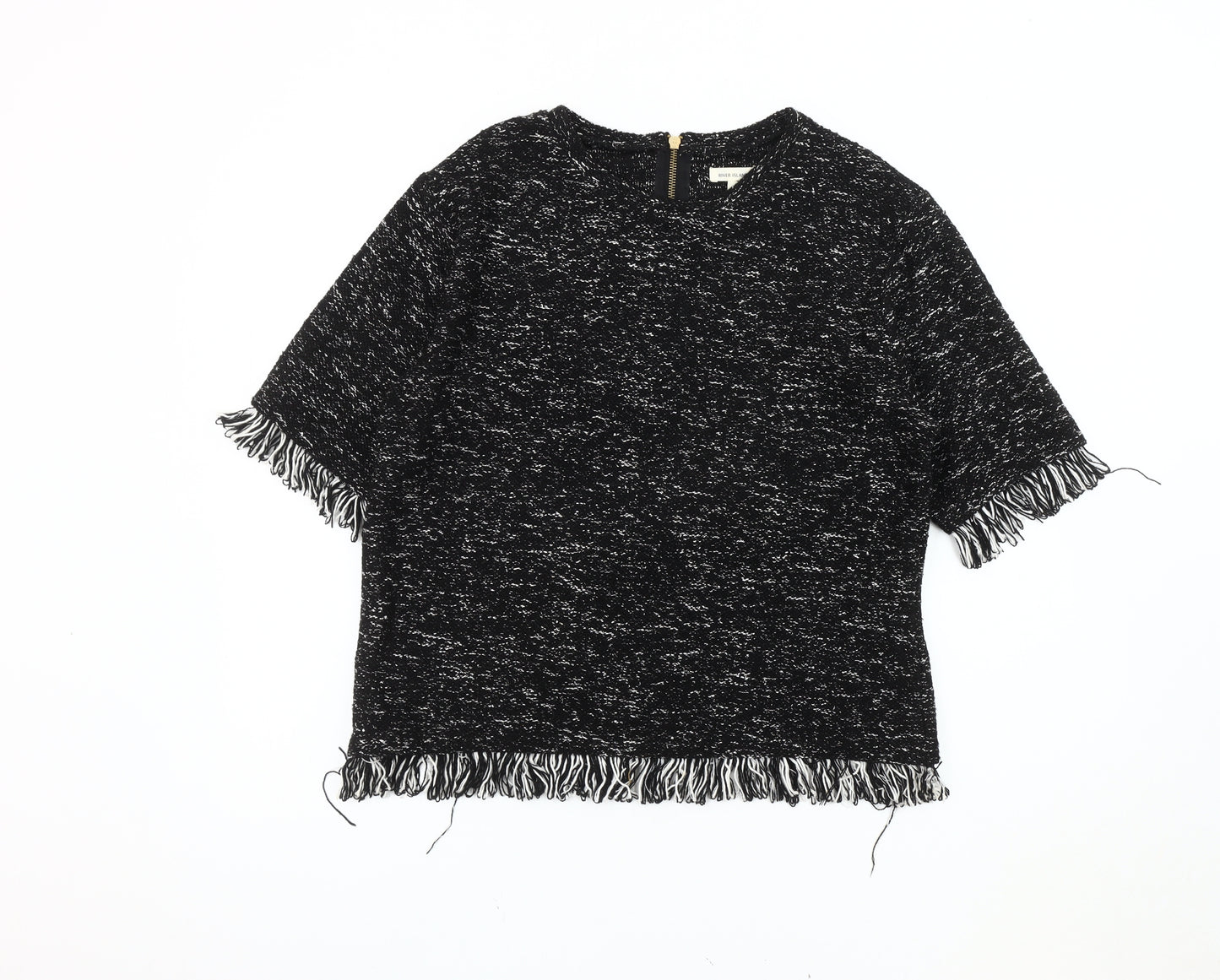 River Island Black Tunic Women's Size 14 Fringe Accent